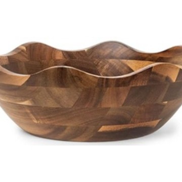 Acacia Wood Wavy Edge Salad Bowl - Handcrafted Durable Kitchenware